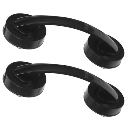 Luxshiny 2pcs Suction Cup Door Handle for Glass Mirror Cabinets and Bathroom Doors, Black Plastic Removable Grab Bars with Strong Vacuum for Bathtub and Shower Safety, Easy Installation