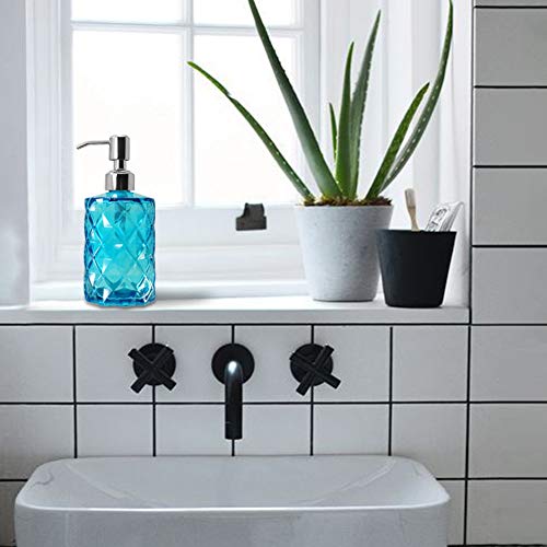 JASAI 12 Oz Diamond Design Soap Dispenser with Rust Proof Soap Pump | Kitchen Soap Dispenser for Bathroom, Hand Soap, Dish Soap (Clear Blue). - color: Blue