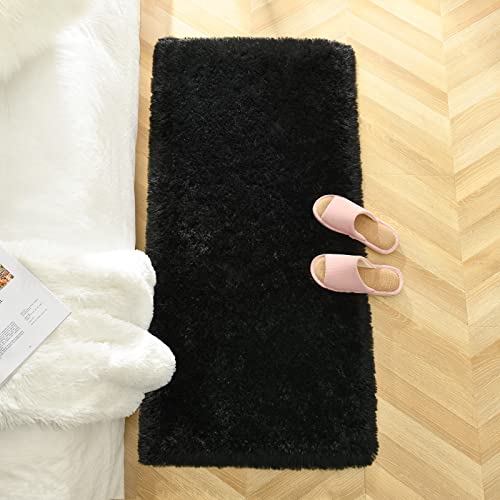 Chicrug Soft Area Rugs for Bedroom Living Room Plush Fluffy Rug 2x4 Feet, Shag Furry Area Rug Carpet Non Shedding for Nursery Children Kids Girls Room Home Decorative, Black | Shag Furry Area Rug Carpet Non Shedding for Nursery Children Kids Girls Room Ho