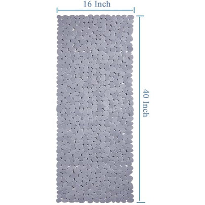 Webos Bath Shower Mat Non Slip: Extra Large Pebble Bathtub mat for Families, Anti Slip Shower Matt with Drain Holes Suction Cups Tub Mat - 16 X 40 Inch Grey - color: Pebble Grey