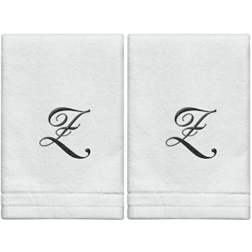 Monogrammed Towels Fingertip, Personalized Gift, 11 x 18 Inches - Set of 2- Black Embroidered Towel - Extra Absorbent 100% Cotton- Soft Velour Finish - For Bathroom/ Kitchen/ Spa- Initial Z (White) - color: Z