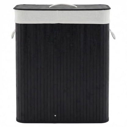 GarveeHome Folding Bamboo Laundry Hamper with Lid, 27.5 Gallon Wooden Laundry Basket with Washable Liner Bag, Slim Clothes Storage Hamper for Small Bedrooms Apartments Dorms (Black - Rectangle) - color: Black - Rectangle