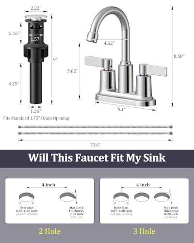 2 Pack Chrome 4 Inch Centerset Bathroom Sink Faucet 3 Hole | Faucet for Bath Sink with Pop Up Drain and 2 Supply Hoses 2 Handle Bathroom Faucets for Sink Vanity RV Evolvegoods - color: Chrome-2 Pack