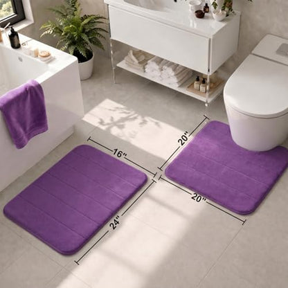 Memory Foam Bathroom Rugs Sets 2 Piece - color: Purple