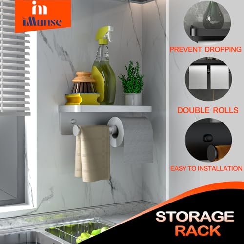 Double Toilet Paper Holder with Shelf, iMonse Paper Towel Holder Wall Mount,Tissue Roll Holder for Bathroom Kitchen RV, Double Tissue Roll Rack with Adhesive & Screw (Silver) - color: Silver-twoside