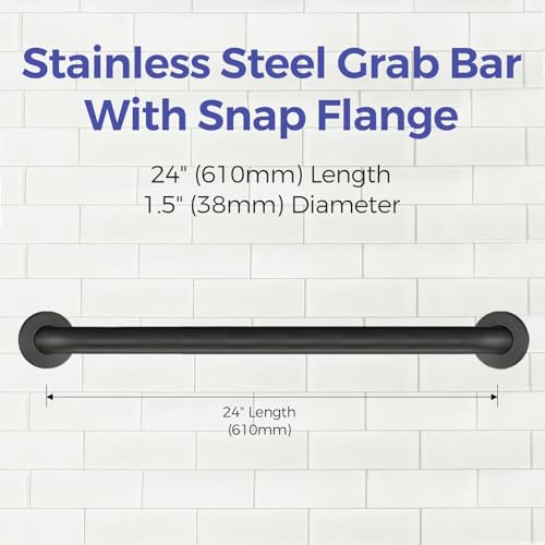 Stardrix 24-Inch ADA Compliant Grab Bar, 1.5" Diameter, Concealed Mounting Flanges, Handicap Friendly, Commercial & Residential Bathrooms, Matte Black Stainless Steel - color: Matte Black, size: 24"