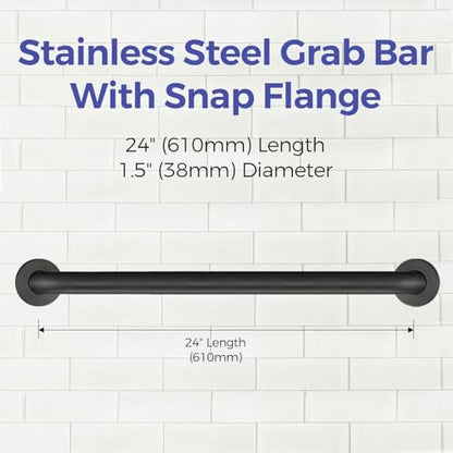 Stardrix 24-Inch ADA Compliant Grab Bar, 1.5" Diameter, Concealed Mounting Flanges, Handicap Friendly, Commercial & Residential Bathrooms, Matte Black Stainless Steel - color: Matte Black, size: 24"