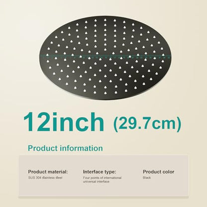 All Metal Rain Shower Head - Heavy Duty Stainless Steel, Easy Install, High Water Flow, Ultra-Thin Modern Design for Bathroom (D-Matte Black, 12) - color: D-Matte Black, size: 12