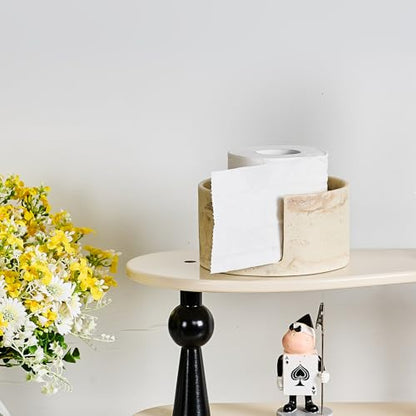 Natural Travertine Textures Toilet Paper Holder Stand for Bathroom Countertop or Floating Shelves,Toilet Top Decorative Roll Organizer Mega Roll 5.5 Inches or Less, Free Standing Mega Roll Storage