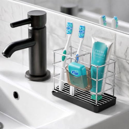 HBlife Toothbrush Holders for Bathrooms Silver, Small Stainless Steel Bathroom Toothbrush Holder with Tray, Bathroom Accessories and Apartment Essentials - color: Silver