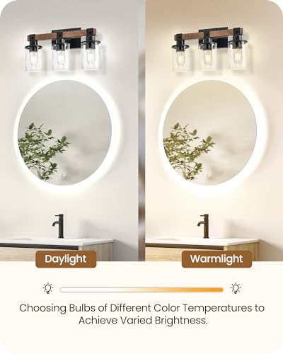 3-Light Bathroom Light Fixture, Farmhouse Vanity Lights for Bathroom with Glass Shade, Rustic Bathroom Light Fixtures, E26 Base F08BD05 - size: 3-Light