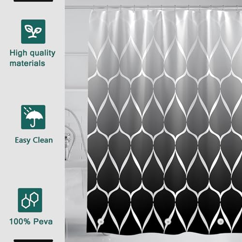 Shower Curtain Liner, 100% Waterproof Peva Shower Curtains with 3 Duty Heavy Bottom Magnets and 12 Rust Proof Grommets, 72x72 Weighted Shower Liner for Shower Stall, Bathtubs - color: Gradient Black Grid