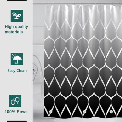 Shower Curtain Liner, 100% Waterproof Peva Shower Curtains with 3 Duty Heavy Bottom Magnets and 12 Rust Proof Grommets, 72x72 Weighted Shower Liner for Shower Stall, Bathtubs - color: Gradient Black Grid