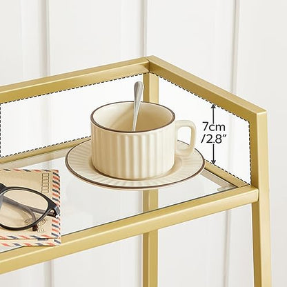 HOOBRO Gold Glass Shelf Stand, 3 Tier Standing Shelf Unit, Bathroom Organizer and Storage, Floor Storage Shelves Waterproof, for Bathroom, Laundry, Toilet, Tempered Glass, Gold GD77CJ01 - size: 15" L x 11.8" W x 30.3" H