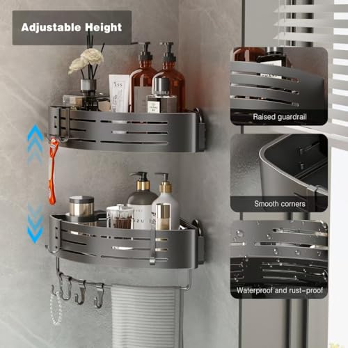 Voldra Corner Shower Caddy Suction Cup, Corner Shower Shelves No Drilling, Aluminum Upgrade Suction Cup Shower Organizer with Towel Bar & Hooks Removable Bathroom Storage Rack(3 Pack,Gray) - style: Suction Cup Triangle-3 Pack