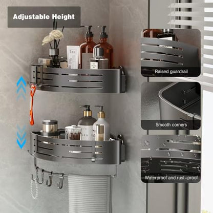 Voldra Corner Shower Caddy Suction Cup, Corner Shower Shelves No Drilling, Aluminum Upgrade Suction Cup Shower Organizer with Towel Bar & Hooks Removable Bathroom Storage Rack(3 Pack,Gray) - style: Suction Cup Triangle-3 Pack