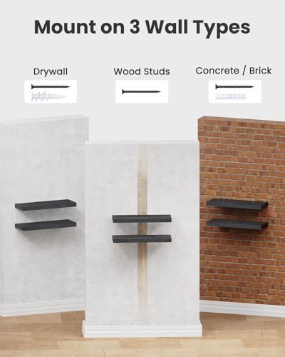 AMADA HOMEFURNISHING Floating Shelves Wall Mounted, 15 x 7 Inch Wall Shelves for Bathroom, Bedroom, Living Room, Black Shelves Set of 2 - color: Black, size: 15 inches