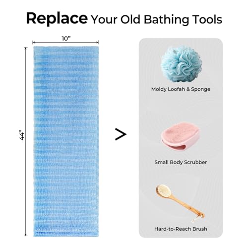 3D Wave Weave Japanese Exfoliating Washcloth, Deep Exfoliating Back Scrubber for Shower, Firm Body Scrub Towel, Korean Style, Ocean (Hard) - color: Navy Blue