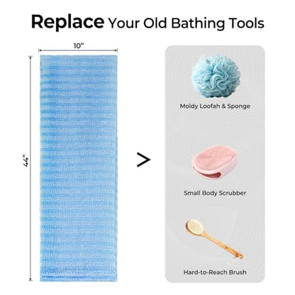 3D Wave Weave Japanese Exfoliating Washcloth, Deep Exfoliating Back Scrubber for Shower, Firm Body Scrub Towel, Korean Style, Ocean (Hard) - color: Navy Blue