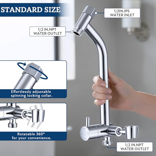 G-Promise All Metal Shower Diverter with Low Handheld Holder (Chrome) | 10 Inch Downward-Extend Bracket for All Heights, 4 Spray Modes with Pause, Anti-Leak, Easy Install, Universal Replacement - color: Chrome, size: Lower 9 Inch