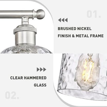 zeyu 6-Light Bathroom Wall Light Fixture, 42 Inch Modern Nickel Vanity Lighting Fixtures for Bedroom, Brushed Nickel Finish with Clear Hammered Glass, ZJF63B-6W BN - color: Brushed Nickel|Hammered Glass, size: 6-Light