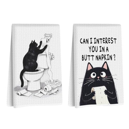 Hanamiya Na 2Pcs Funny cat Hand Towel for Bathroom 24x14 Inch | Funny Absorbent Microfiber Dish Cloth Bathroom Towel, Waffle Weave Hand Towels for Toilet Home, Cat Lover Gifts - color: Multi 1379