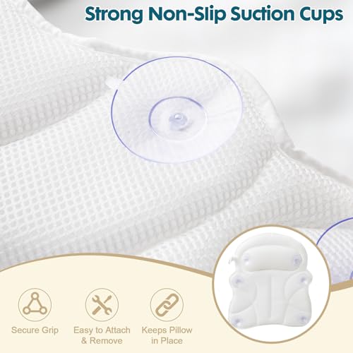 Bath Pillows for Tub – 4D Air Mesh Bathtub Pillow with Head, Neck & Shoulder Support, Larger Size Non-Slip Tub Pillow for Bathtub & Jacuzzi, Bath Tub Pillow with Wash Bag, Gift for Women & Men