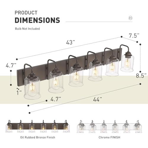 zeyu 44 Inch Farmhouse Bathroom Vanity Lights, 6-Light Bathroom Light Fixtures with Clear Glass Shade, Oil Rubbed Bronze Finish, ZSL72B-6W ORB - color: Oil-Rubbed Bronze, size: 6-Light