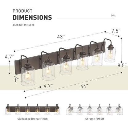 zeyu 44 Inch Farmhouse Bathroom Vanity Lights, 6-Light Bathroom Light Fixtures with Clear Glass Shade, Oil Rubbed Bronze Finish, ZSL72B-6W ORB - color: Oil-Rubbed Bronze, size: 6-Light