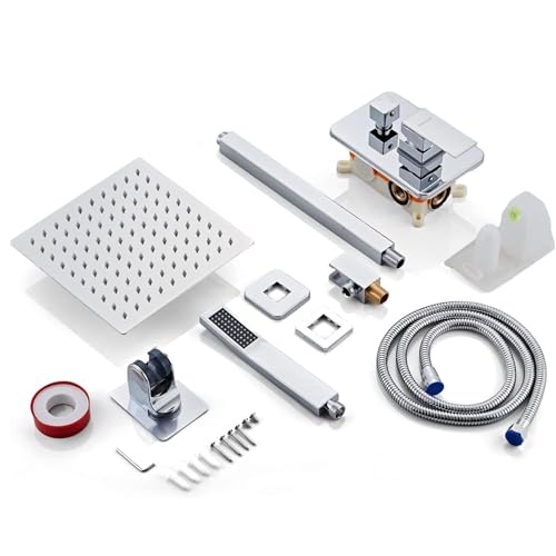 8 Inch Shower Faucet Set Ceiling Mount, High Pressure Rainfall Shower System, Square Rain Shower Head with Handheld Spray Combo, Ceiling Luxury Rainfall Shower Fixtures (L-Style) - color: Polish Chrome, style: 8 Inch-L Style