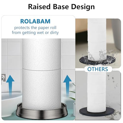 ROLABAM Heavy Weighted Toilet Paper Holder (with Reserve Function) Free Standing Toilet Paper Storage，Spare Toilet Paper Roll Holder Storage Stand for Bathroom Total Height 22.5" ，Brushed Nickel - color: Brushed Nickel