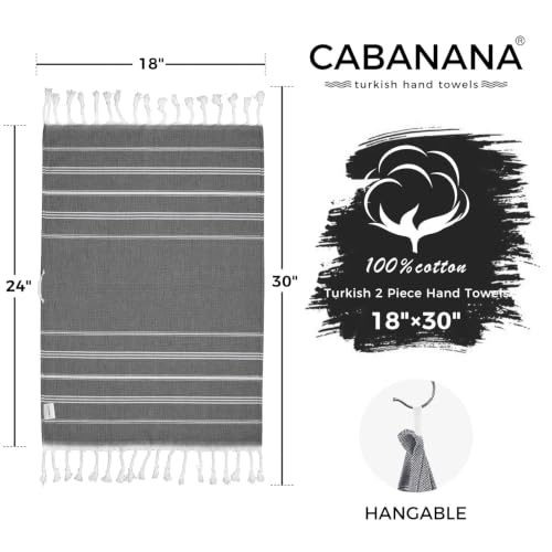 cabanana Hand Towels for Bathroom - 2-Pack 20x30 Inch-100% Cotton,Turkish Bathroom Hand Towels,Super Absorbent & Quick-Dry Soft for Bath, Kitchen, Spa, Face, Hair, Dishcloth (Black) - color: Black 20x30