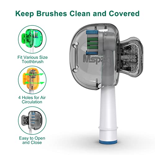 Mspan Electric Toothbrush Cover Cap: Brush Head Protector Cute Plastic Clip Pod - Toothbrush Travel Case for Traveling & Home - 4 Packs - color: Orange, Green, Grey, Black
