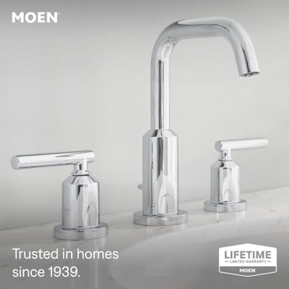 Moen Gibson Two-Handle High Arc Widespread Modern Bathroom Sink Faucet for 3-Hole Setups with Valve Included, Chrome, TV6142 - color: Chrome, style: Valve + Trim