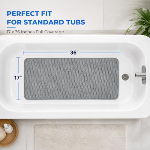 Bath Bliss Cushioned Foam Bath Mat Non Slip Bathtub Mat with 58 Suction Cups Dark Grey Color 17x36 | Machine Washable | Quick Drain Safety - color: Dark Grey