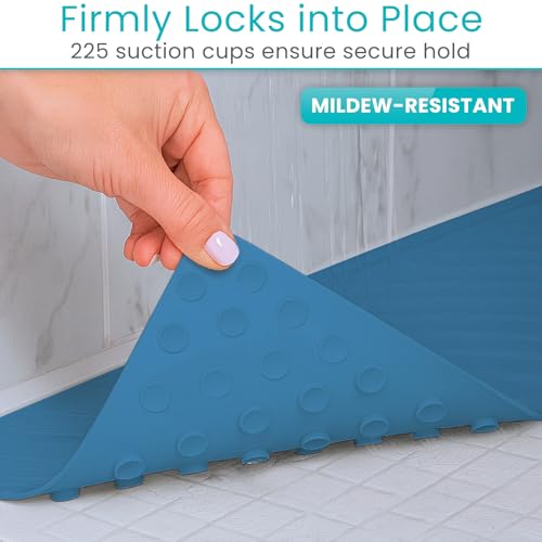 Vive Non-Slip Bath Mat with Suction Cups - 28" x 16" Extra Large Rubber Mat | For Safety & Comfort - Patented Grip Prevents Slips and Falls for Kids, Elderly, Men, Women - XL Non Skid Shower & Tub Cover - color: Blue