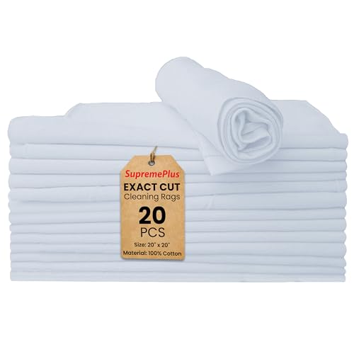 Premium New Lint Free Cloths, Exact Cut 20" x 20", Pack of 20, Absorbent Tshirt Rags, 100% Cotton White Cleaning Cloths for Cast Iron, Staining, Dusting, Painting, Polishing & Cleaning - size: 20x20 Inch (20 Pack)