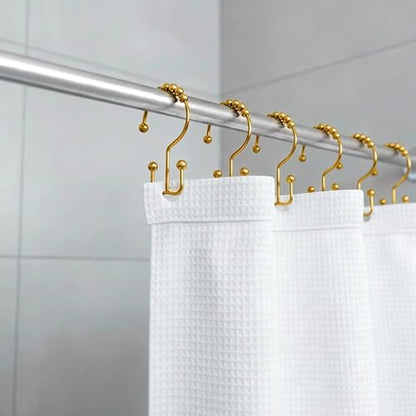 12Pcs Shower Curtain Hooks Rings, Rust Resistant Metal Double Glide Shower Hooks Rings for Bathroom Shower Rods Curtains - color: Gold