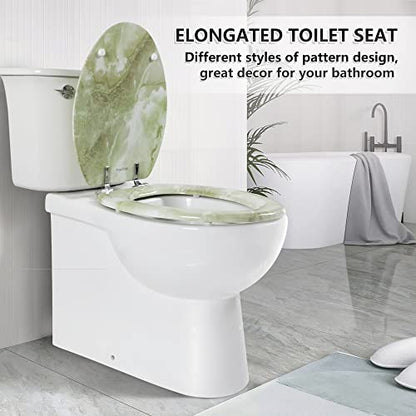 Elongated Toilet Seat Natural Wood Toilet Seat with Zinc Alloy Hinges, Easy to Install also Easy to Clean, Anti-pinch Marble Toilet Seat by Angol Shiold (Elongated, Green Marble) - color: Green Marble, size: Elongated-18.5”