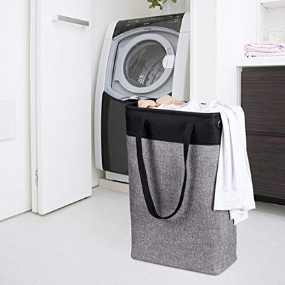 Laundry Basket with Handles Black&Grey-Slim Laundry Bin Collapsible Dirty Clothes Basket Narrow Laundry Bag Foldable Dirty Hamper for Camping, Dorms, Apartments - color: Black-grey