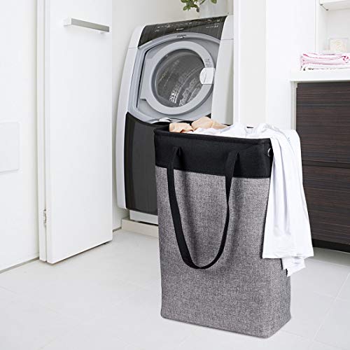 Laundry Basket with Handles Black&Grey-Slim Laundry Bin Collapsible Dirty Clothes Basket Narrow Laundry Bag Foldable Dirty Hamper for Camping, Dorms, Apartments - color: Black-grey