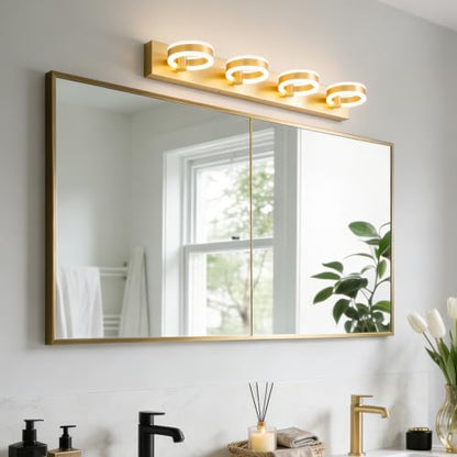 LED Bathroom Light Fixtures, 33inch Gold Vanity Lights, Modern 4 Light Acrylic Wall Sconces, 350° Rotatable Wall Lighting Fixture Over Mirror - color: Gold, size: 4 Lights