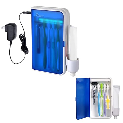 Pursonic UV Toothbrush Sanitizer Holder Wall Mounted - 5 Slots Toothbrush Holders for Bathrooms with Toothpaste Holder - No-Drill Toothbrush Holder Fits Electric Toothbrush Heads
