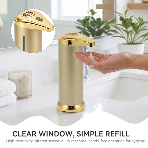 250ml Electric Soap Dispenser Touchless, Countertop Automatic Touchless Hand Soap Dispenser for Home Bathroom Kitchen School Hotel (Gold) - color: Gold