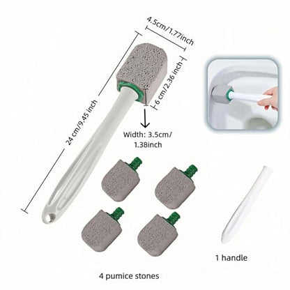 Pumice Toilet Brush Scrubber with 9.5” Handle - 1 Scrubber + 4 Pumice Stones - Remove Hard Water Stains, Rust & Lime from Toilet, Tub, Tile, Grill & Pool - No-Scratch, Easy Grip