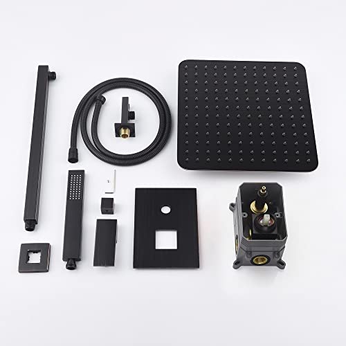 Cascada 12” Square Shower System (Wall Mounted) with Single Handle & square knob, 2 Functions (Rainfall & Handheld) (Oil Rubbed Bronze) - color: Oil Rubbed Bronze
