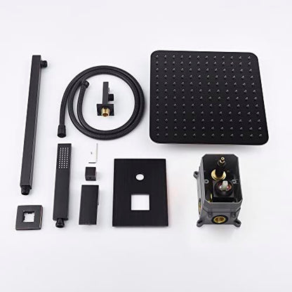 Cascada 12” Square Shower System (Wall Mounted) with Single Handle & square knob, 2 Functions (Rainfall & Handheld) (Oil Rubbed Bronze) - color: Oil Rubbed Bronze