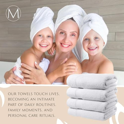 MAURA White Extra Large Turkish Cotton Luxury Bath Towels Set of 4. Ultra-Soft, Thick & Plush Towels for Bathroom - Pure White - color: White, size: Bath Towel (4-Pack)