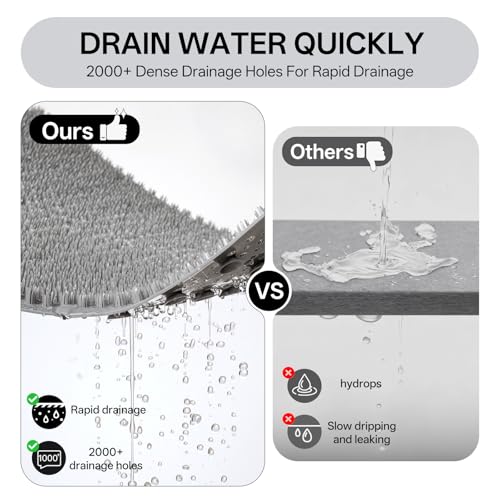 Shower Foot Scrubber Mat, Non Slip Shower Feet Mat Grey 16"x27" | Silicone Exfoliating With Suction Cups And Drain Holes, Quick Drying Soft Bathtub Mat, Machine Washable Drainage Bathroom Mat - color: Grey