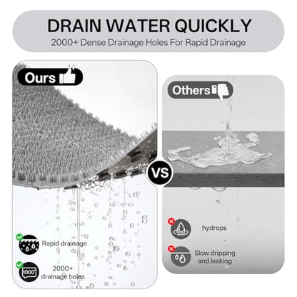 Shower Foot Scrubber Mat, Non Slip Shower Feet Mat Grey 16"x27" | Silicone Exfoliating With Suction Cups And Drain Holes, Quick Drying Soft Bathtub Mat, Machine Washable Drainage Bathroom Mat - color: Grey